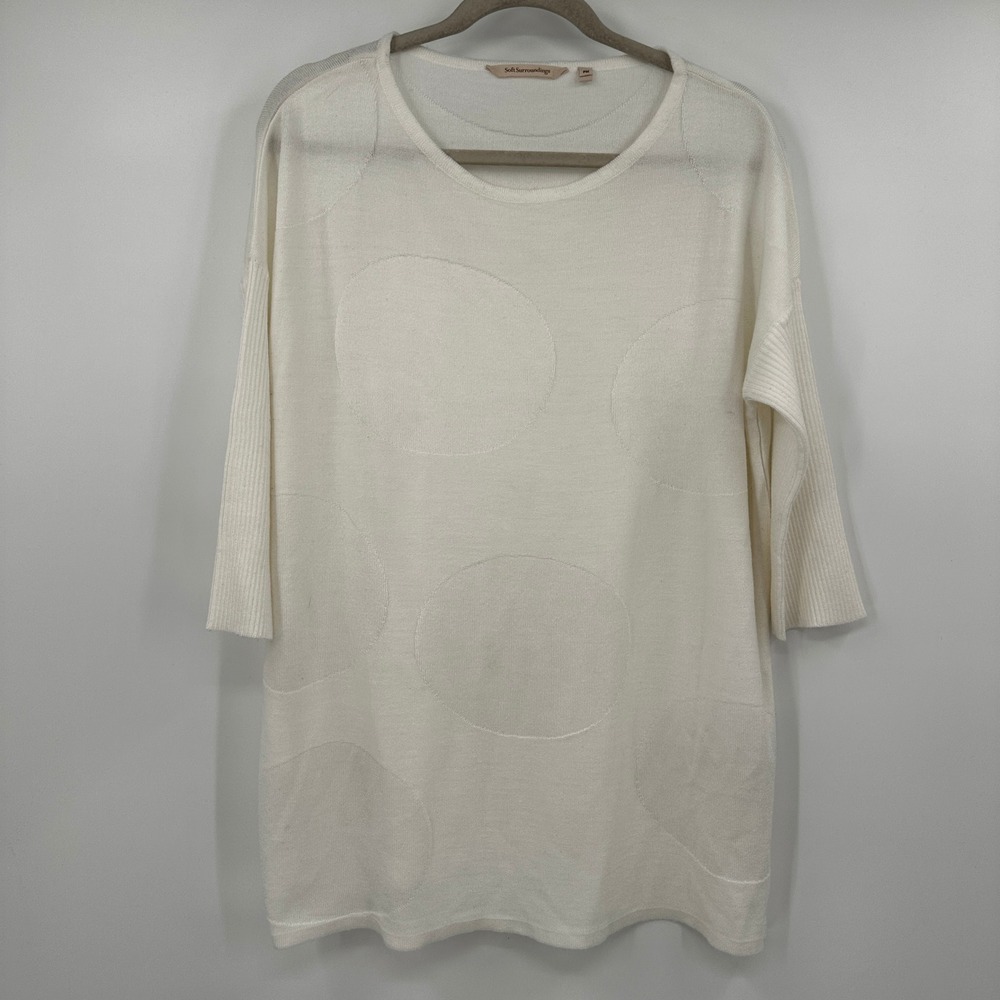 Soft Surroundings Cream Tonal Polka Dot Sweater 3/4 Sleeve Petite Medium Neutral